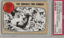 1968 TOPPS #152 WRLD SERIES GAME 2, PSA 9 MINT, CARL YASTRZEMSKI SMASHES 2 HOMRS