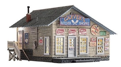 Woodland Scenics Built Up HO Lighted Carver's Butcher Shoppe Building #BR5068