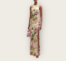 BLACK HALO Ruched Floral-print Cutout Gown In Petal Charm Sz M