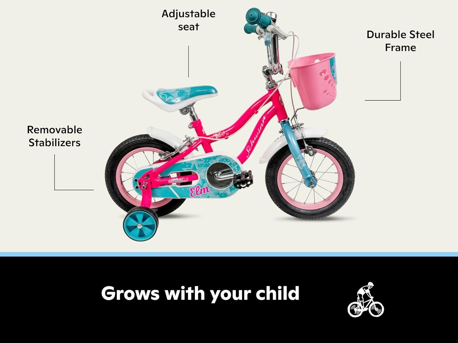 Elm and Koen Bike or Balance Bike, 12-20 Inch Bike for Kids Ages 2-13, Black,...