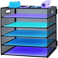 Black 5 Tier Mesh File PullOut Desk Organizer Letter Tray Paper Storage Rack