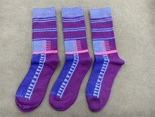 3 Pairs Bombas Lightweight Stripes Calf Socks Women 8-10.5 Size M Purple
