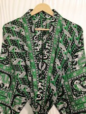 Pure Silk Black  Green kimono Long Robe Gown Girl's Woman Silk Kimono KMO5382