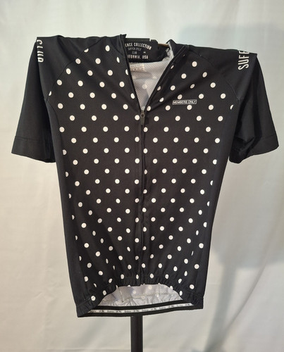 Cadence Men’s XL Race Fit Cycling Jersey Full Zip Pockets Polka Dot Black/White