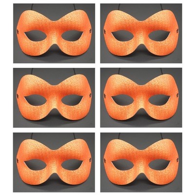 6x Glitter Augenmaske (Orange) Karneval Fasching Theater Maskenball Kostüm Maske