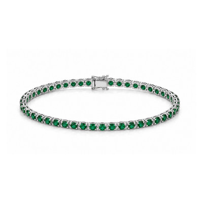 925 Sterling Silver Emerald Round 4.00mm Tennis Bracelet With Rhodium Plated