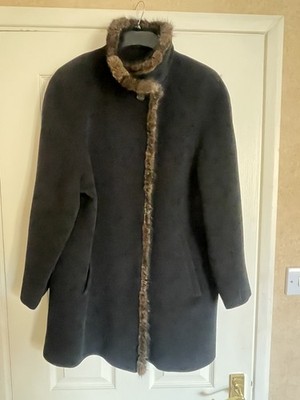 HUCKE BLACK with FAUX FUR TRIM  WOOL MIX SIZE 14 3/4 Coat/Jacket  