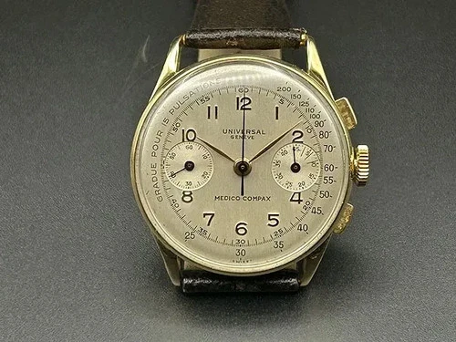 Universale Geneve Medico Compax Massiccio Oro 18K Giallo Dial Cal.285 34mm Uomo