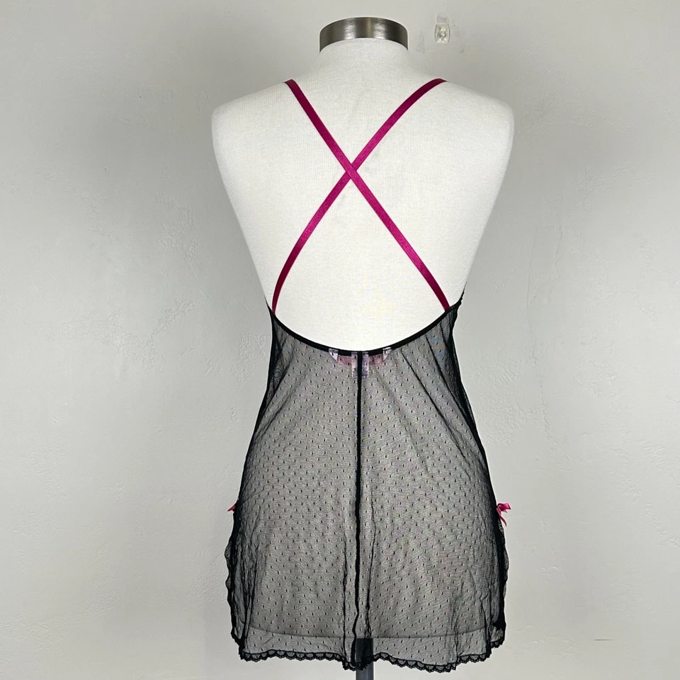 Victorias Secret Babydoll Coquette Chemise Neglige Slip Laço Transparente Laço Fenda Lateral - Imagem 2 de 4