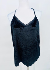 Womens XL Black Velvet Lace Trim Cami Tank Top Fairy Whimsigoth Racerback Y2K