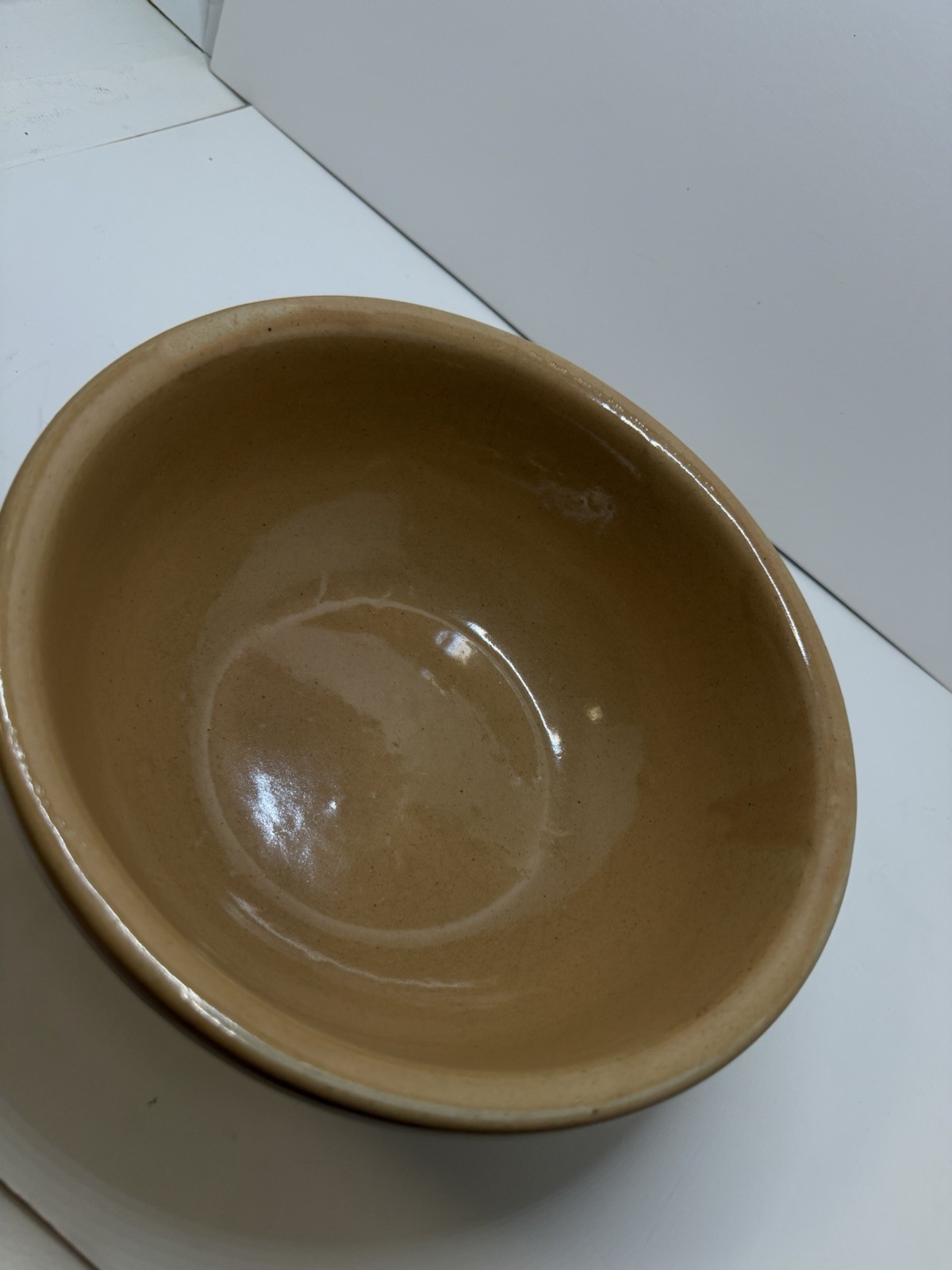 Single Wavy Line Pattern USA Mixing/Serving Lightly Glazed Brown Bowl Stoneware Raised Embossed ...