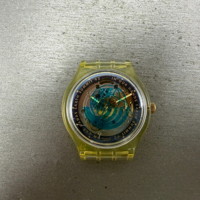 Swatch Automatic Earth Summit Watch Men 37mm Blue Dial Clear Round Runs SAK102
