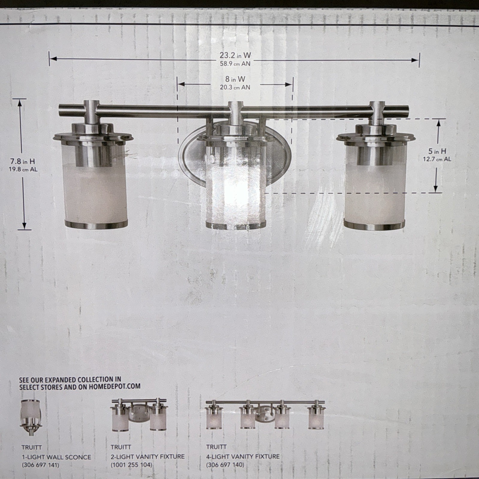 Hampton Bay Truitt 3-Light Brushed Nickel Bath Bar Light w Clear and Sand Glass