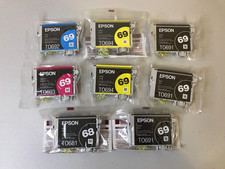 Genuine Epson 69, 68 Ink Cartridges - Lot of 8 - Black Cyan Magenta Yellow