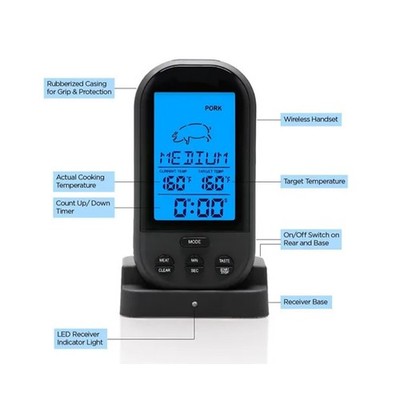1-Wireless Remote Digital Thermometer Timer Cooking Meat Thermometer Probe JSBX