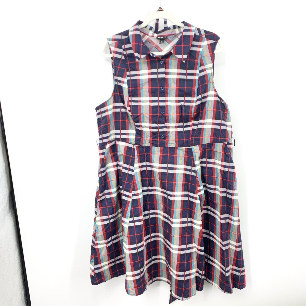 Torrid Women Size 3 3X 22 24 Dress Tank Blue Red Plaid Poplin Collared  Belted | eBay