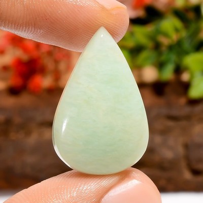 Natural Amazonite Pear Cabochon 24Ct Green Loose Gemstone 26X17mm Jewelry Making