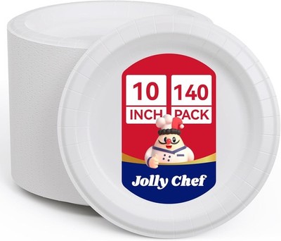 JOLLY CHEF10 inch 140 Pack Disposable Paper Plates,Soak Proof Cut Proof
