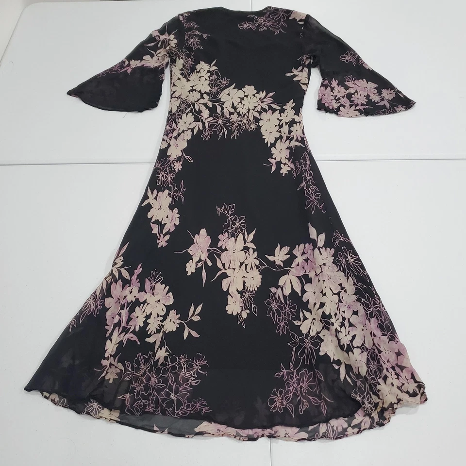 Vestido Fairy Grunge Whimsigoth Y2K para mujer XL negro púrpura floral seda manga campana Foto 3 de 4