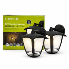 2 Outdoor Wall Light Coach Lantern IP44 LED Black Garden Porch Exterior Luceco