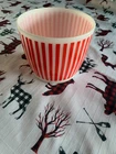 Vintage Hazel Atlas Ice Bucket Red White Striped Milk Glass