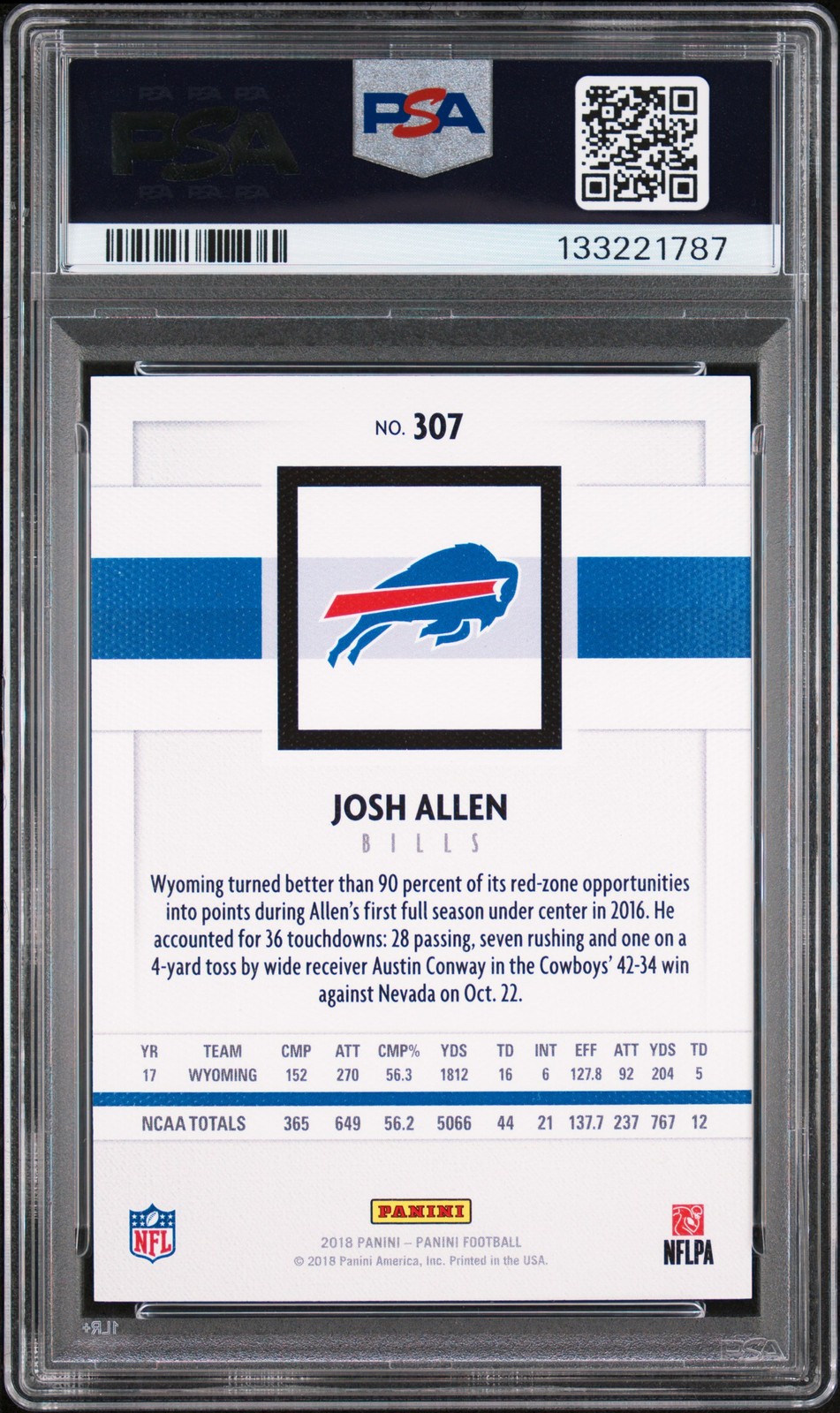 2018 PANINI CANVAS #307 JOSH ALLEN ROOKIE RC PSA 8 view 2