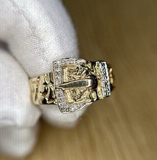 Gents Diamond Buckle Ring 9 Carat Yellow Gold Hallmarked 6.2g UK Size W