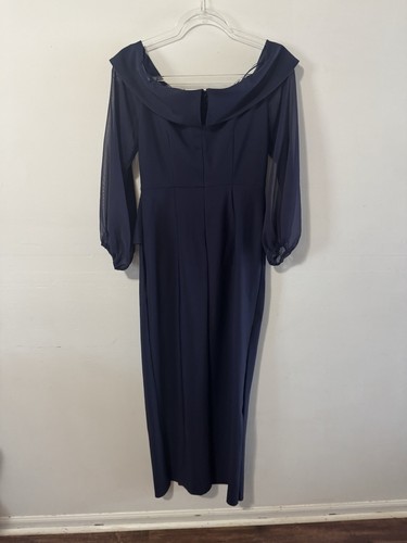 Alex Evenings Dress Cascade Ruffle Mother of The Bride Sheer Sleeve Navy Blue 8 - Picture 10 of 11