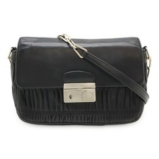 Prada Leather Gathered Chain Shoulder Bag Women Black One Size