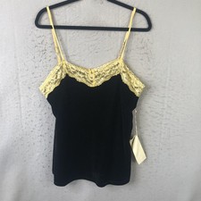 Fairy Grunge Camisole Tank Top Womens L Black Velvet Lace Trim Sequin Whimsigoth