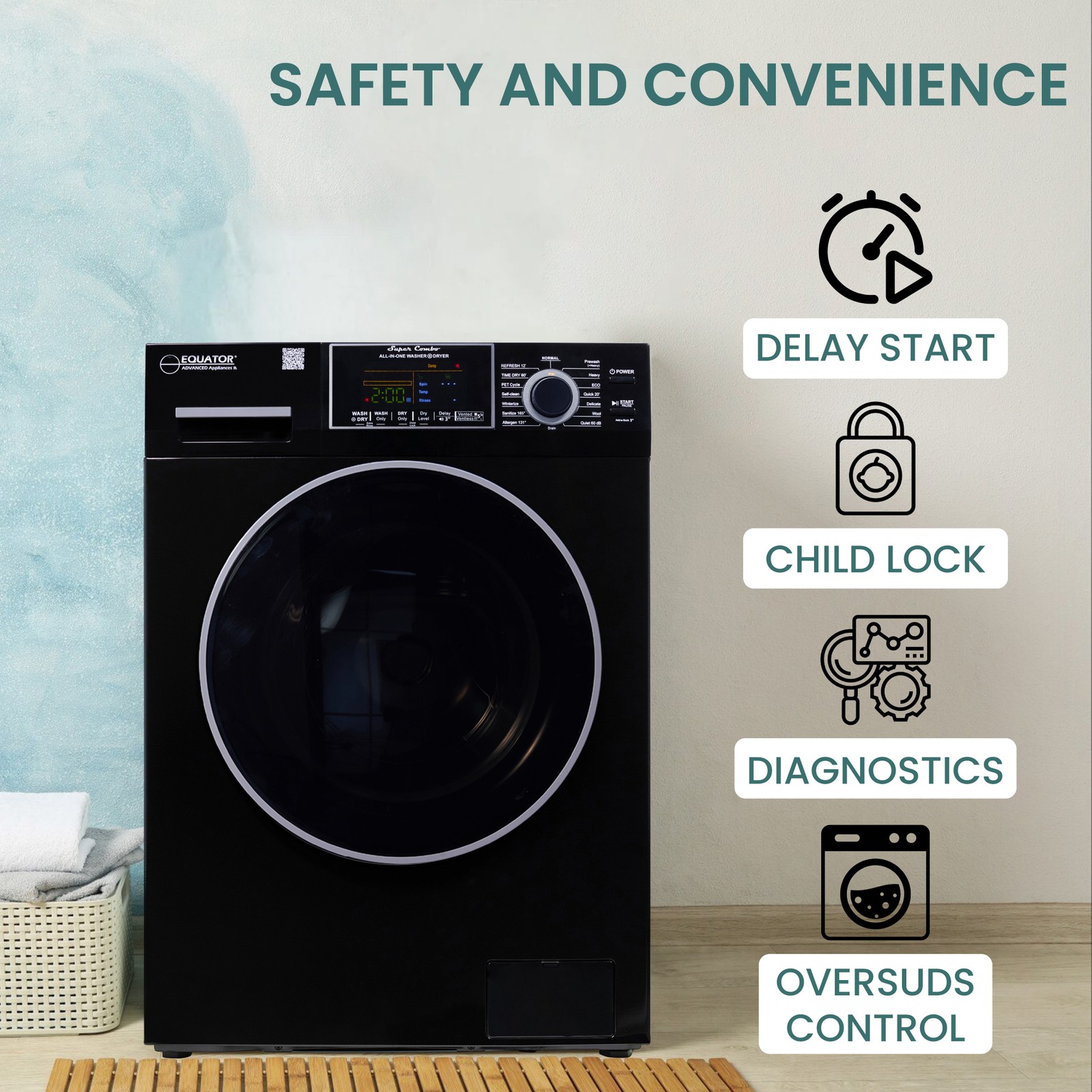 Equator Pet Compact 110V Vented/Ventless 15 lbs Sani Combo Washer Dryer in Black