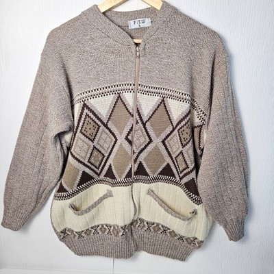 Tolle Strickjacke Herren großer Reißverschluss braun gemustert Größe Acryl