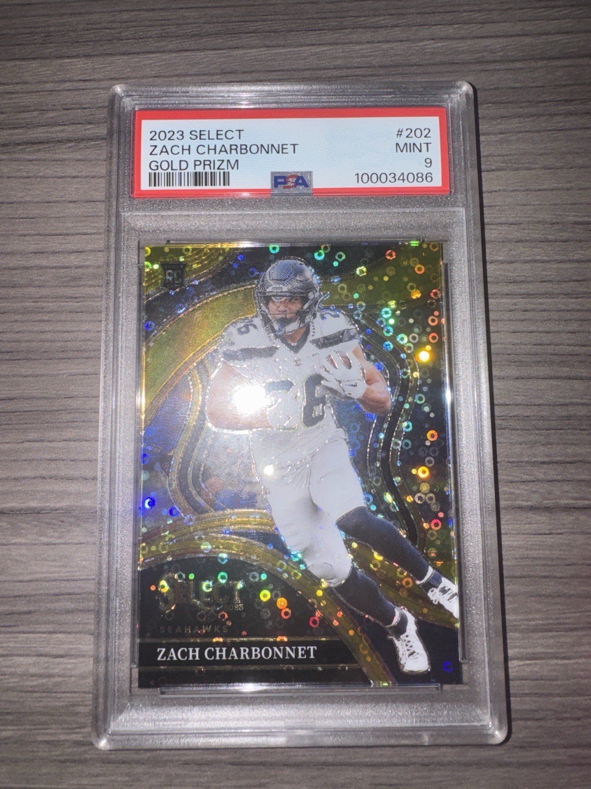 2023 Panini Select - Club Level Zach Charbonnet #202 Gold Disco Prizm /10 (RC)