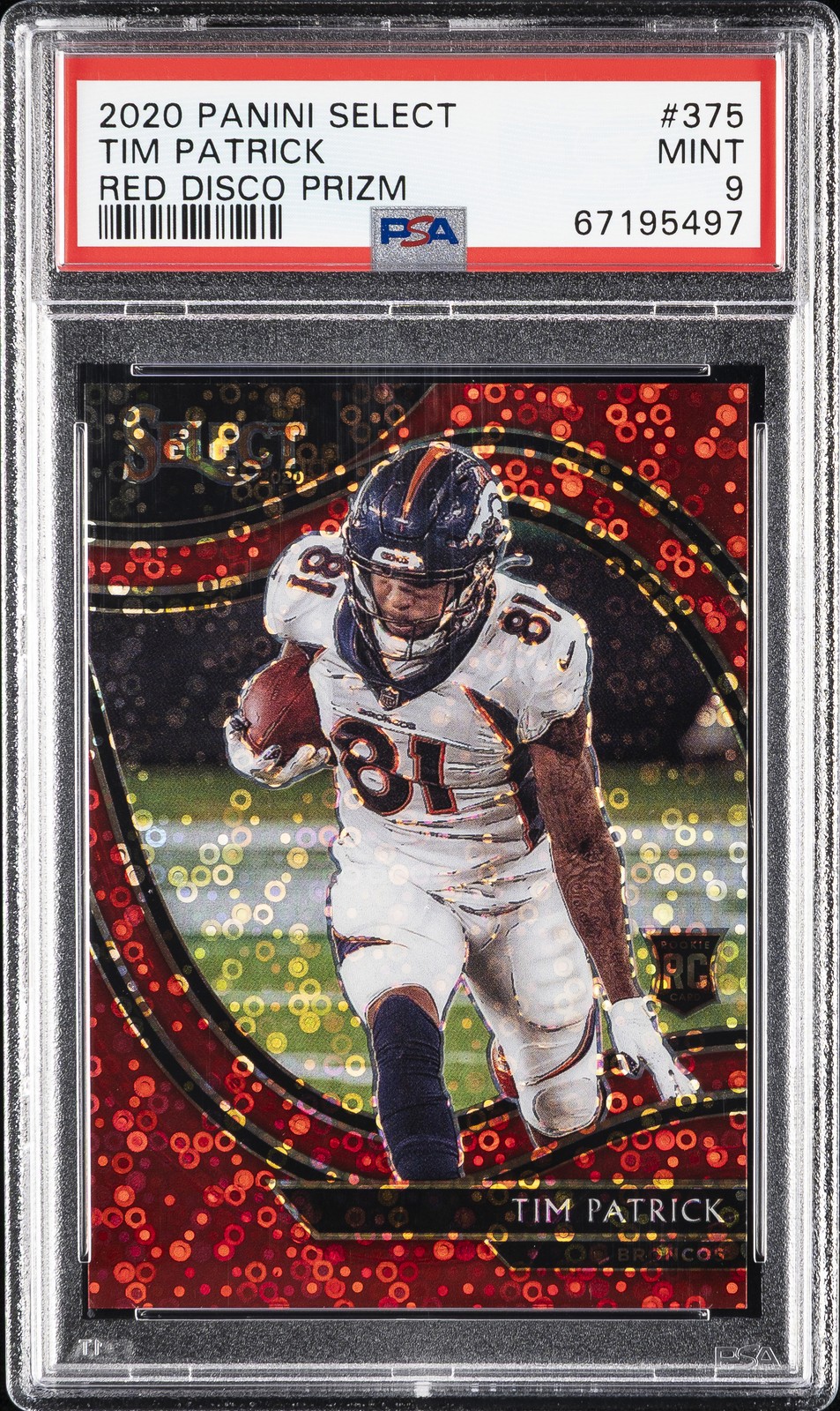 2020 PANINI SELECT RED DISCO PRIZM #375 TIM PATRICK 29/49 PSA 9