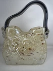Vintage Art Hand Blown Glass Murano Style Purse Handbag Vase Decor Cream & Brown