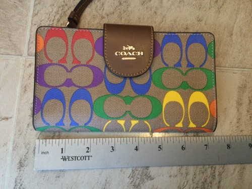 Coach Phone Wallet Wristlet Rainbow Signature Pride Print EUC Used One Time - Picture 2 of 8