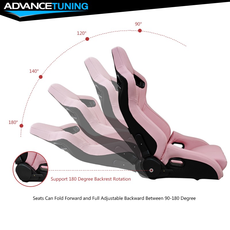 Bucket Racing Seats Reclinable Dual Slider Passenger Right Pink Leather