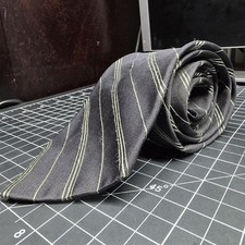 IKE BEHAR Men's 100% Importd Silk Necktie Tie Black Striped MADE IN USA 4x59.5