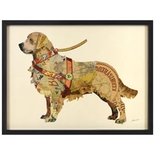 "Golden Retriever Hand-made dimensional art collage, under glass, encased on ...