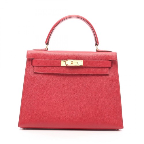 HERMES Kelly 28 Shoulder Handbag Courchevel leather Red Rouge vif Used GHW W