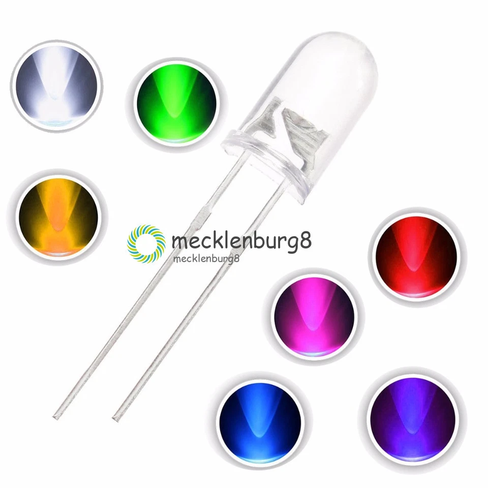 MARKENLOS 100PCS 5mm Red/Green/Blue/Yellow/White/Purple Water Clear LED Diodes Light
