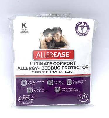 AllerEase Ultimate Zippered Pillow Protector Cover White 1 King 20''x36'' NEW