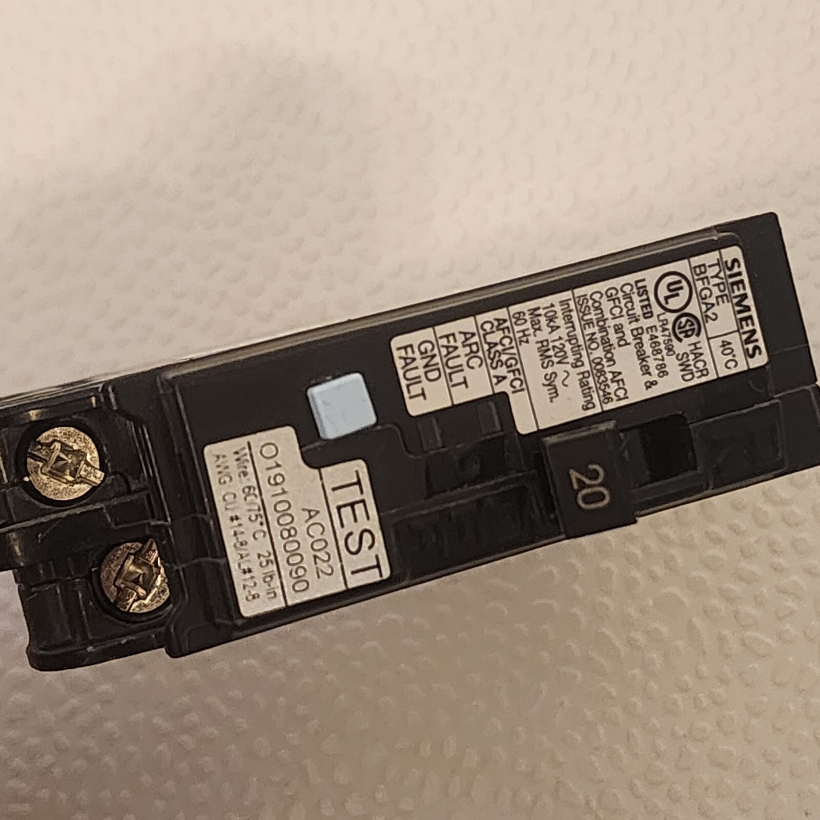 SIEMENS B120DFSiemens B120DF Type BL Combination AFCI/GFCI