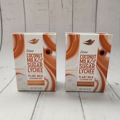 (Pack of 2) Dove Coconut Milk & Sugar Lychee Plant Milk Cleansing Bar, 5 fl oz