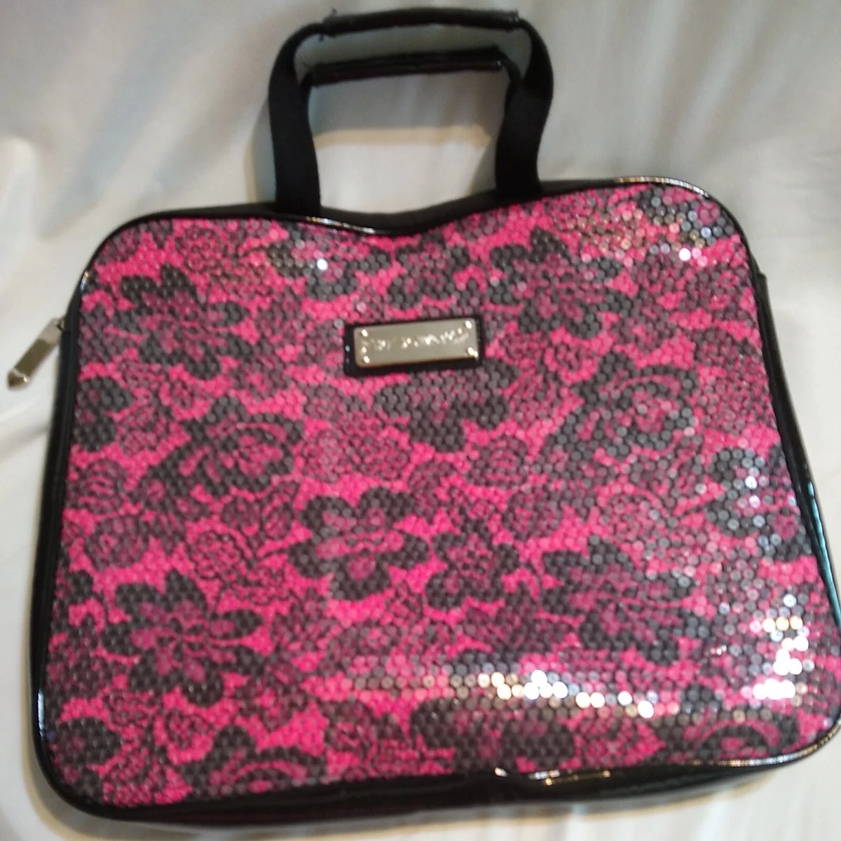 Betsey Johnson Jewels Sequined Black Pink Floral Rose Laptop Bag