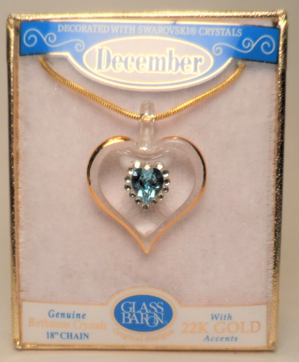 Glass Baron 22k Gold Crystal December Birthstone Sparkle Heart Necklace