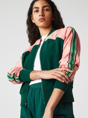 No.223 LACOSTE トラックジャケット☆pink×green☆ Lacoste Women's Sport Loose Fit Colorblock Zip Teddy Jacket