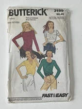 Tops V-Neck Round Bateau Size 6 Cut Pattern B3159 Straight Sleeves Vtg 70s Retro