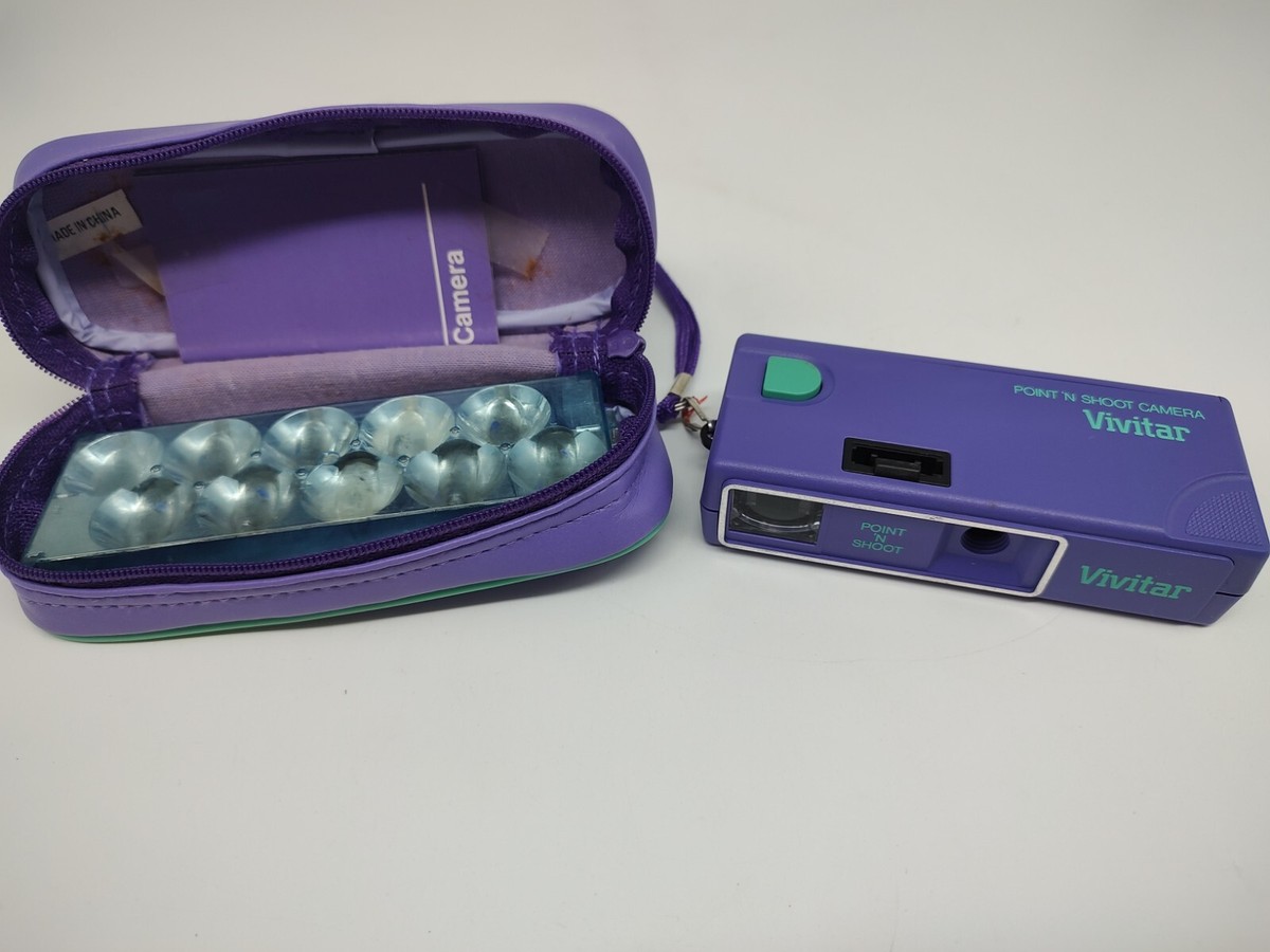 Vivitar Point 'N Shoot 110 Film Camera Purple With Case And Manual