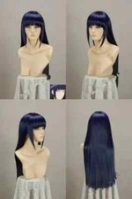 HOT Narutos Shippuden Hinata Hyuga Blue Black Mixed Cosplay Wig 80cm W01